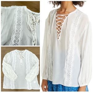 New Haute Hippie Lace-up Silk Blouse M